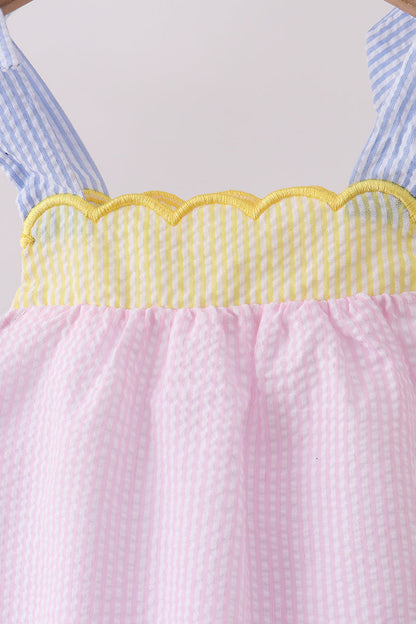 Pink stripe seersucker bow bubble