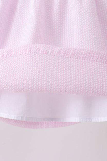 Pink stripe seersucker bow ruffle shorts set