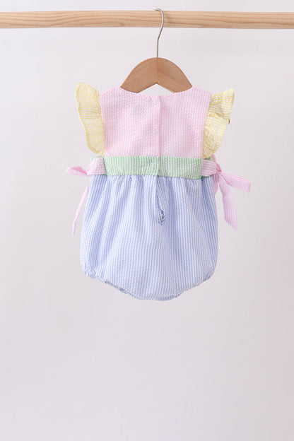 Pink&blue seersucker ruffle bubble