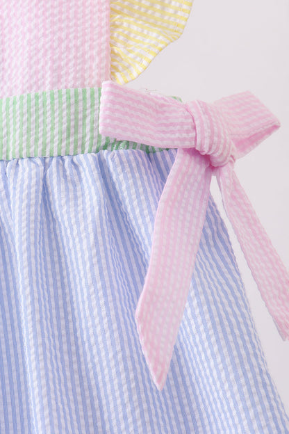 Pink&blue seersucker ruffle dress