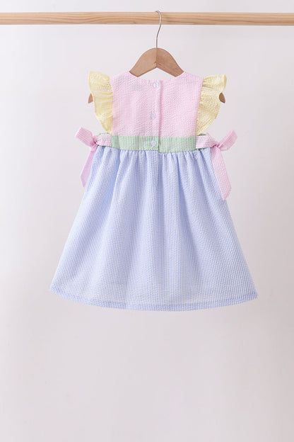 Pink&blue seersucker ruffle dress