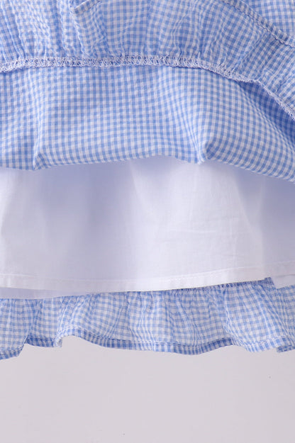 Blue flag embroidery ruffle bloomer set