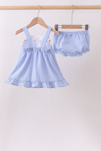 Blue flag embroidery ruffle bloomer set