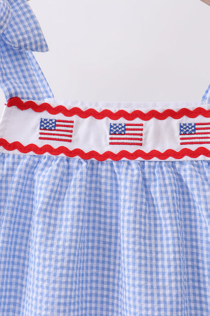 Blue flag embroidery ruffle dress