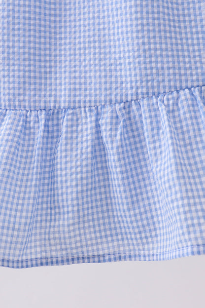 Blue flag embroidery ruffle dress