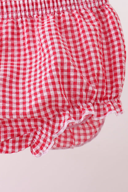 Red watermelon ruffle gingham bloomer set