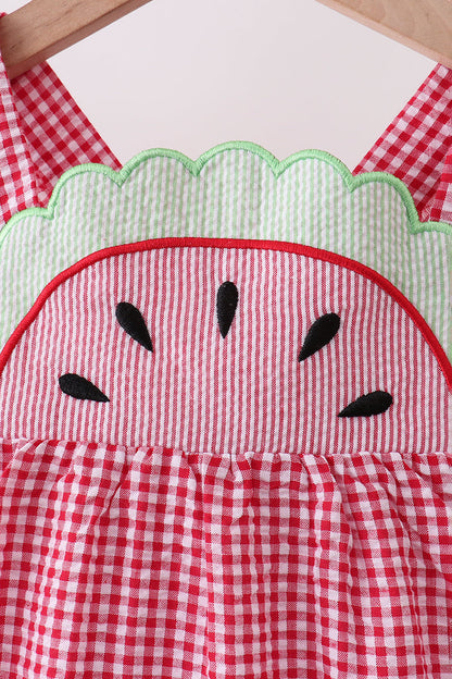 Red watermelon ruffle gingham dress