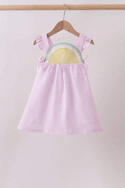 Pink lemon ruffle gingham dress