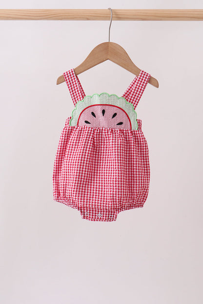 Red watermelon ruffle gingham bubble