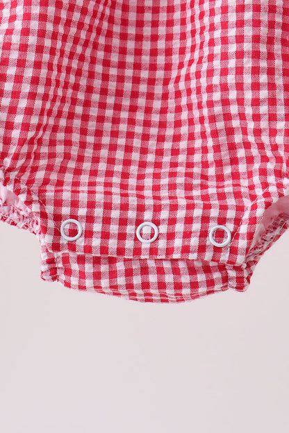 Red watermelon ruffle gingham bubble