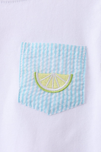 Blue lemon embroidery shorts set