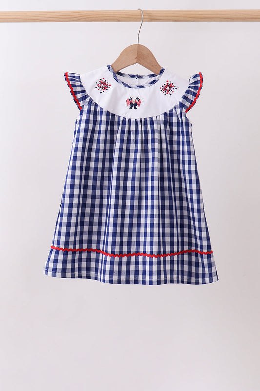 Black flag fireworks embroidery gingham dress