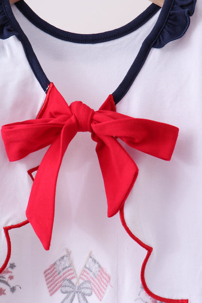 Red flag fireworks embroidery ruffle shorts set