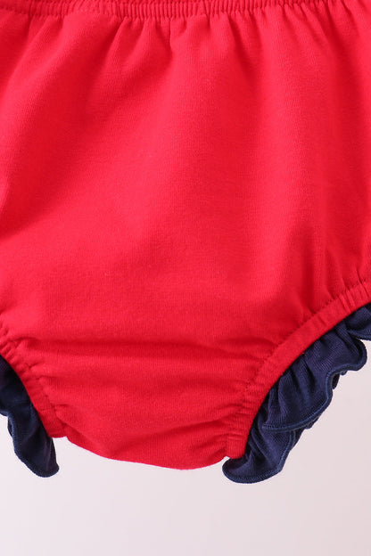 Red flag fireworks embroidery ruffle bloomer set