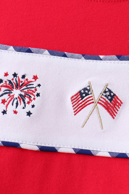 Red flag fireworks embroidery shorts set