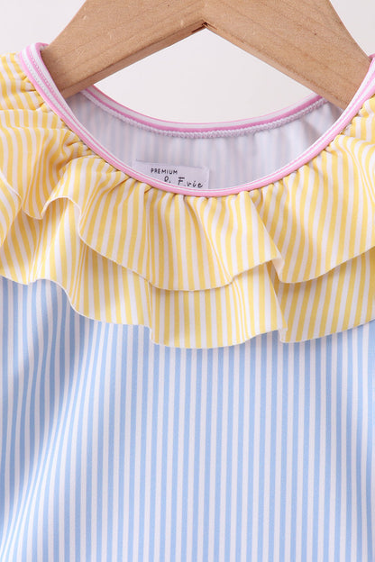 Blue stripe ruffle one-piece swimsuit