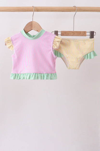 Pink stripe ruffle 2pc swimsuit