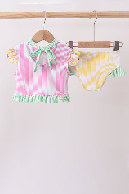 Pink stripe ruffle 2pc swimsuit