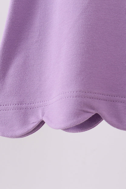 Dark purple flutter sleeve scalloped top