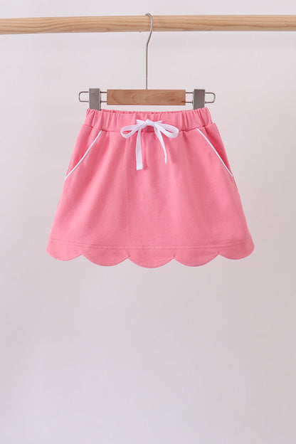 Deep pink scallop hem bow skort