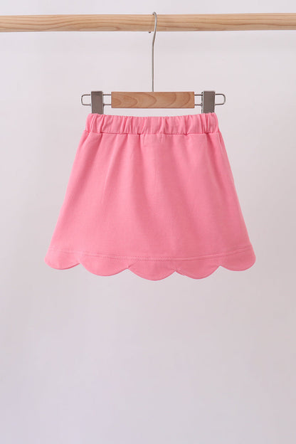 Deep pink scallop hem bow skort
