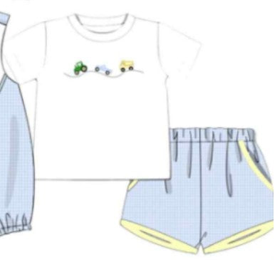 Blue Vehicle Embroidered Set