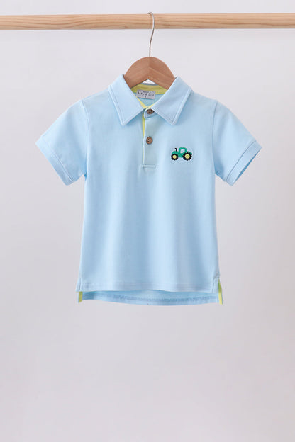 Blue Tractor Embroidered Polo