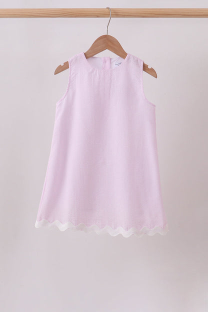 Pink Seersucker Stripe Scalloped Dress