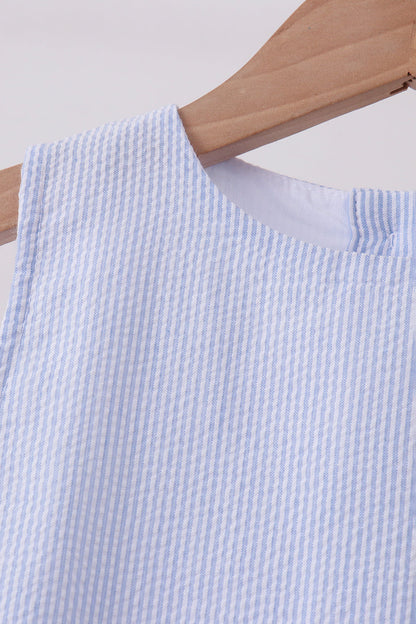 Blue Seersucker Stripe Scalloped Dress