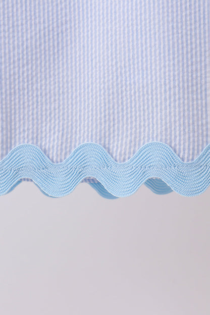 Blue Seersucker Stripe Scalloped Dress