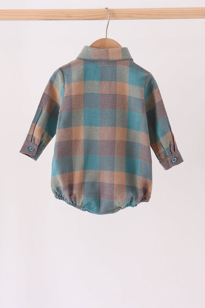 Teal Plaid Button Down Bubble