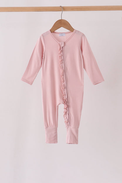 Pink ruffle zipper bamboo anti-slip romper