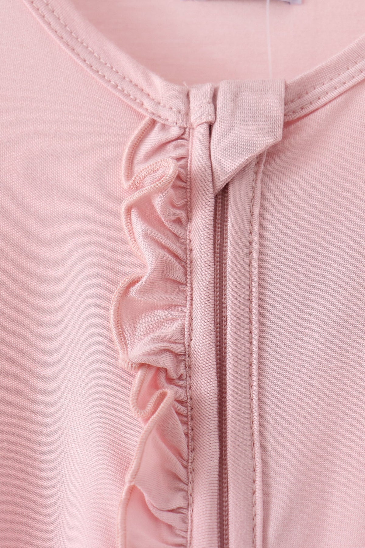 Pink ruffle zipper bamboo romper