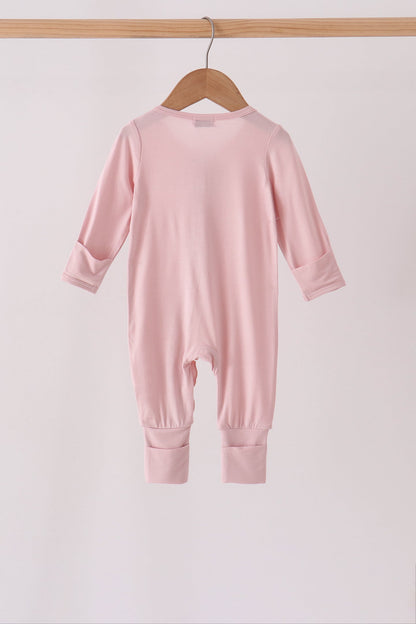 Pink ruffle zipper bamboo romper