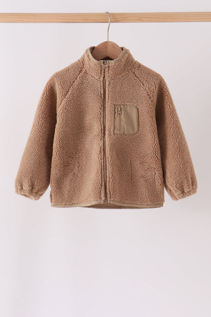 Beige fleece zipper jacket