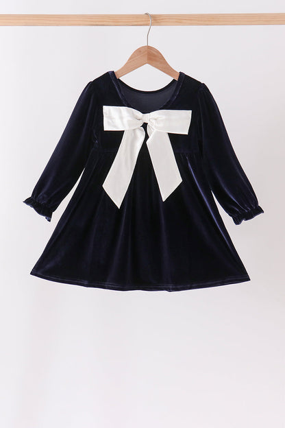 Navy velvet bow dress