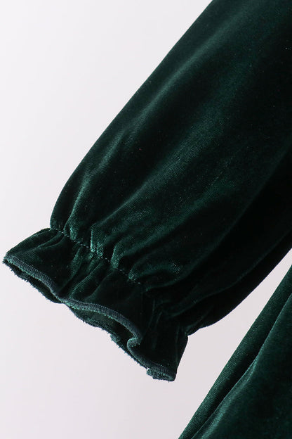 Green velvet bow dress
