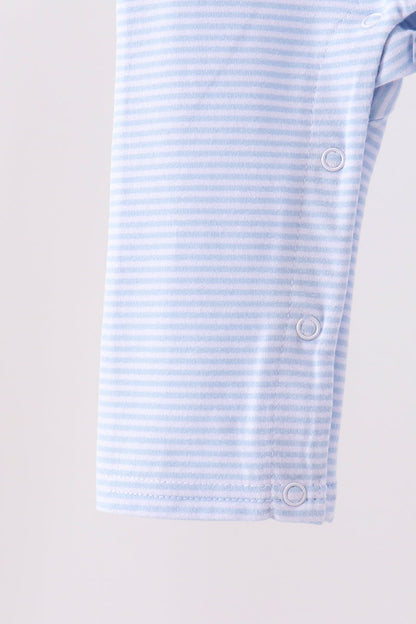 Blue turkey embroidery stripe romper