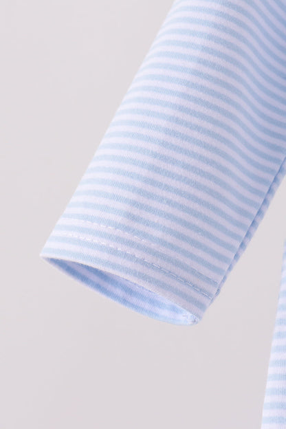 Blue turkey embroidery stripe romper
