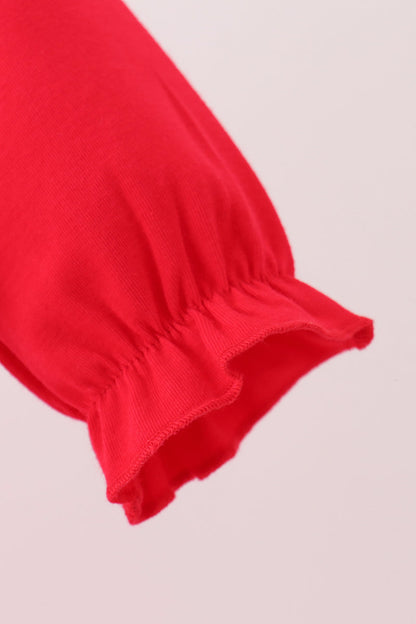 Red christmas santa embroidery ruffle romper