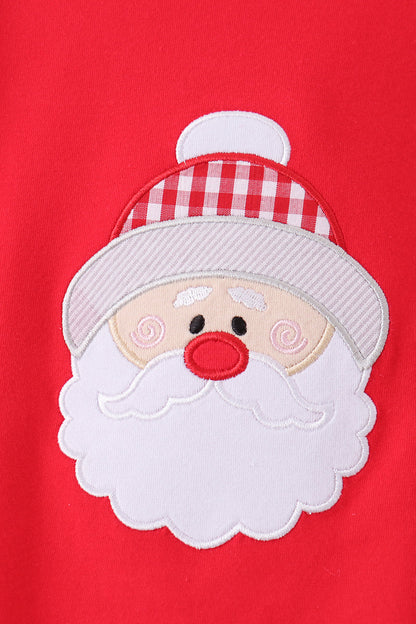 Red christmas santa embroidery romper