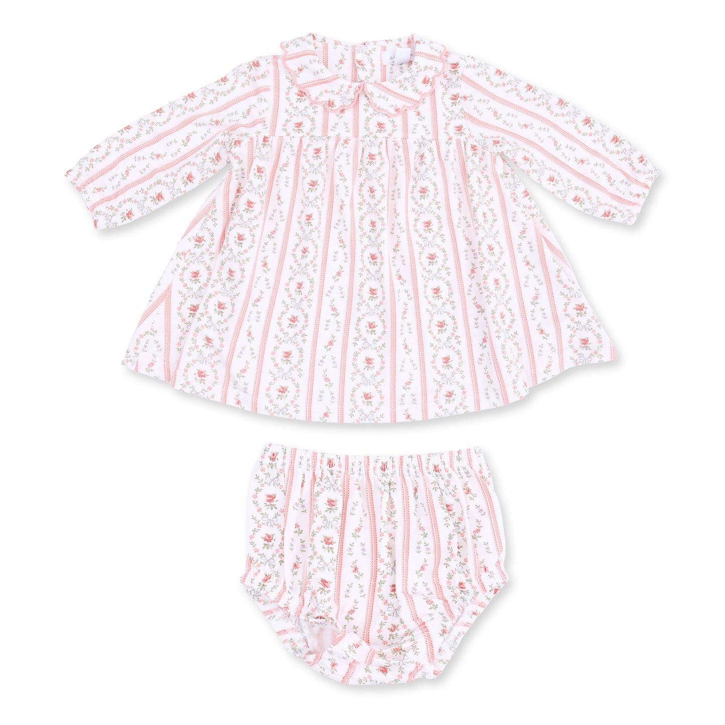 Marnie Rosebud Stripe - Long Sleeve Petal Collar Dress and Bloomer