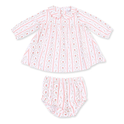 Marnie Rosebud Stripe - Long Sleeve Petal Collar Dress and Bloomer