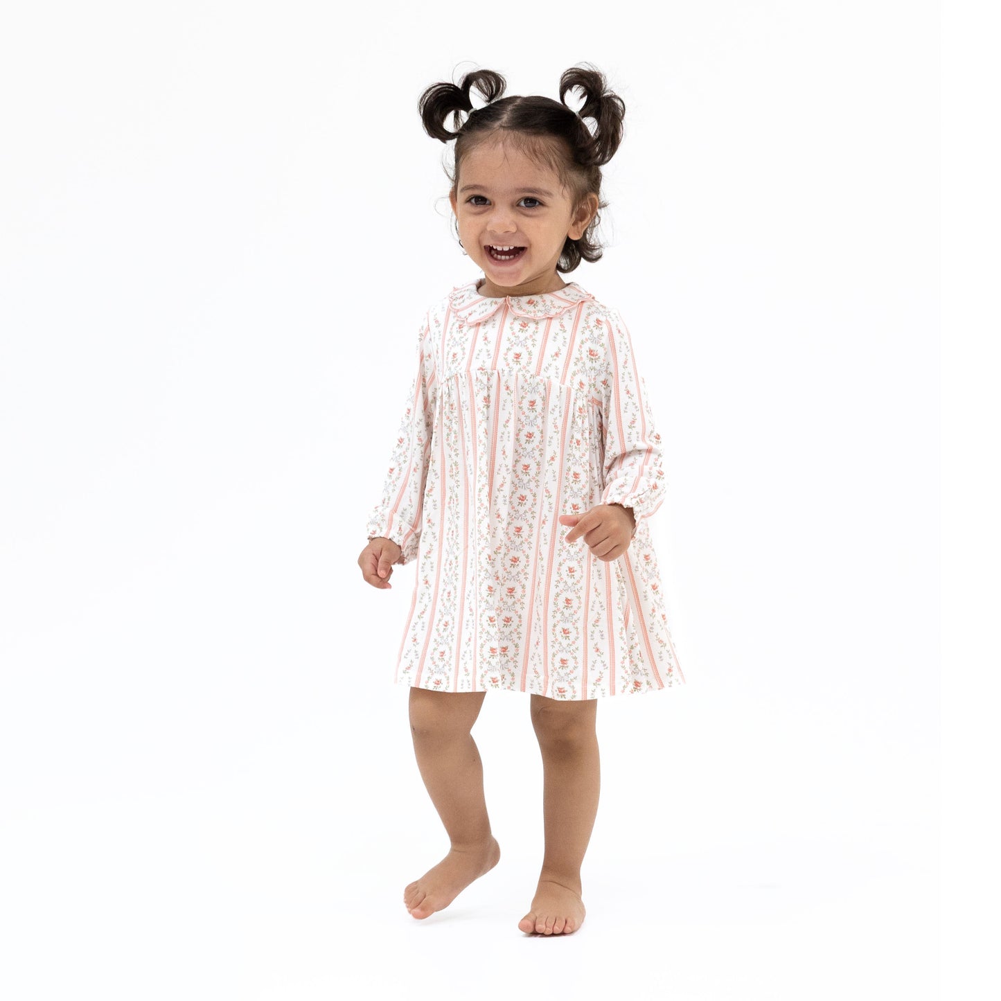 Marnie Rosebud Stripe - Long Sleeve Petal Collar Dress and Bloomer