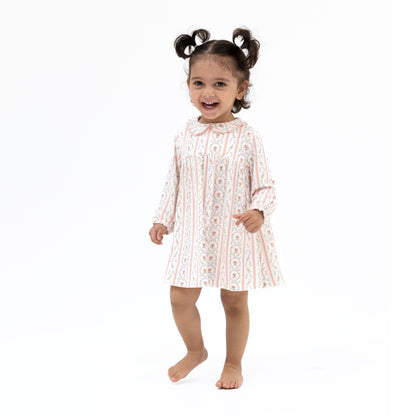 Marnie Rosebud Stripe - Long Sleeve Petal Collar Dress and Bloomer