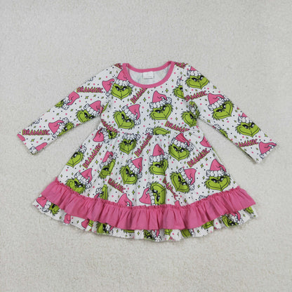 Sibling Baby Girls Green Faces Dramatic Christmas Zipper Footie Rompers Pajamas Sets