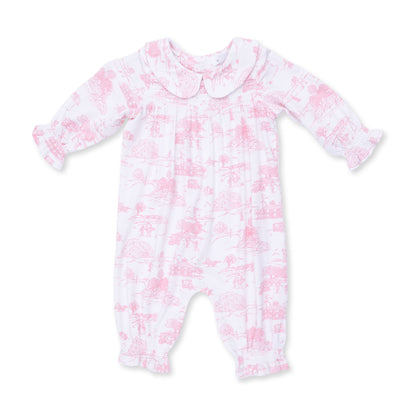 Golf Toile Pink - Smocked Long Sleeve Romper