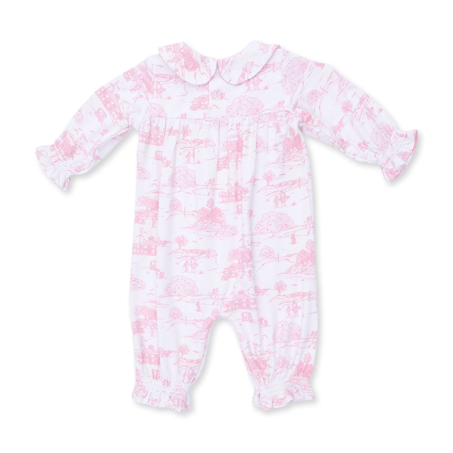 Golf Toile Pink - Smocked Long Sleeve Romper