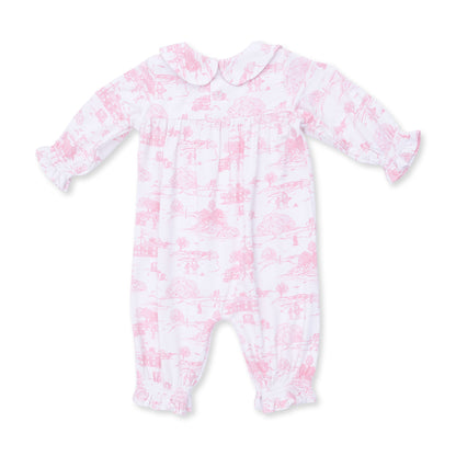 Golf Toile Pink - Smocked Long Sleeve Romper