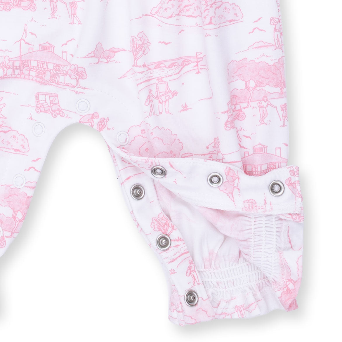 Golf Toile Pink - Smocked Long Sleeve Romper